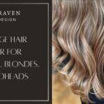 A sign for JYL Craven Hair Design with the text “Balayage hair color for brunettes, blondes, and redheads” next to a close-up of wavy, balayaged hair.