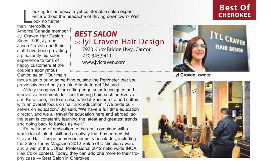 a screenshot of the article that shows Jyl Craven Hair Design was the best salon in Cherokee