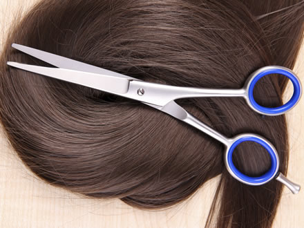 Hair and haircutting scissors on top